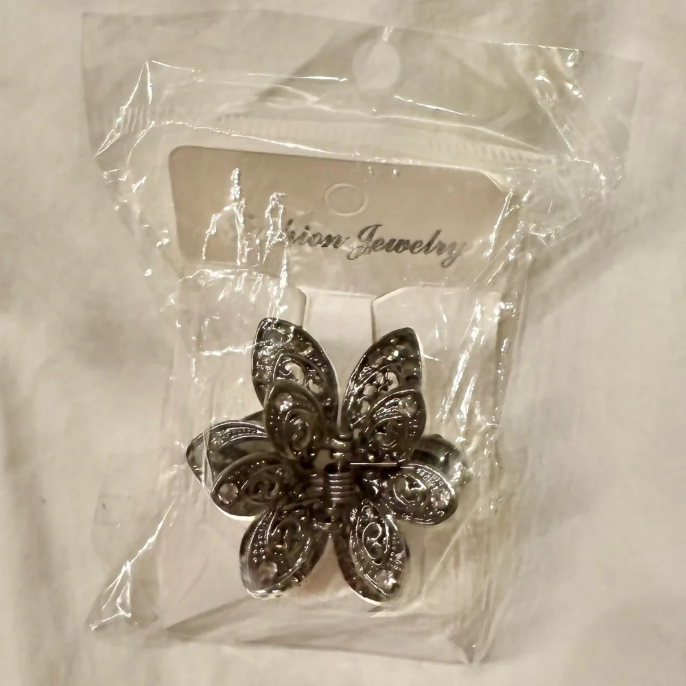 NEW! JAW CLAW HAIR CLIP RHINESTONES 1 1/2” STRONG ALLOY Gunmetal UPDO ACCESSORY